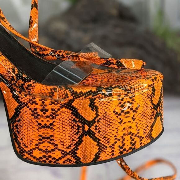 Shane Justin Anaconda Exotic Dancer Gladiator Platform Stripper Heel Neon Orange - Picture 13 of 14